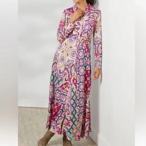 Soft Surroundings Palermo Soho Button Maxi Dress Womens Medium Festoon‎ Fuchsia